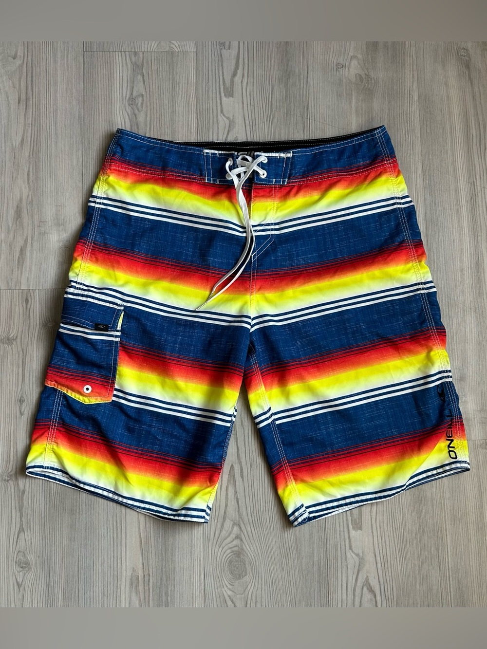 O'Neill Men's Striped Boardshorts - Blue, Yellow, Red